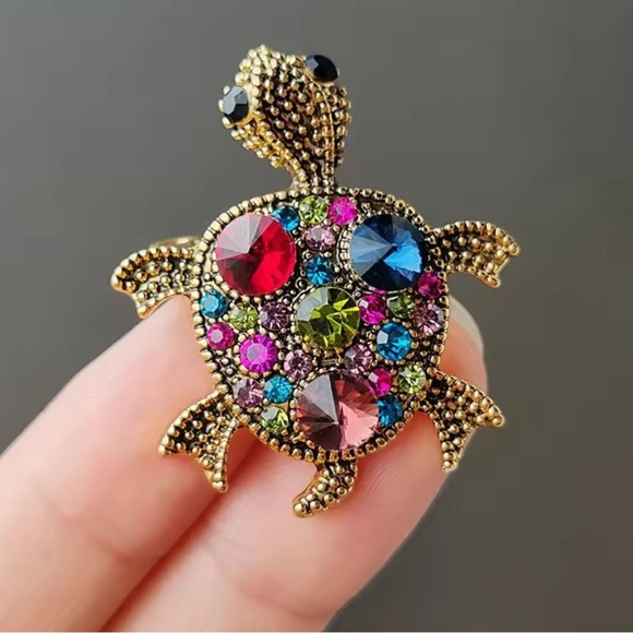 Betsey Johnson Pink Crystal Turtle Brooch - Picture 3 of 4